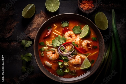 Tom Yum Kung: The Spicy and Aromatic Soup That Will Transport You to Thailand in Asia. Generative AI