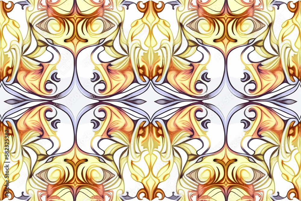 Seamless pattern in art nouveau style in brown and purple on a white background.. Generative AI. Seamless pattern in art nouveau style in brown and purple on a white background.. Generative AI.