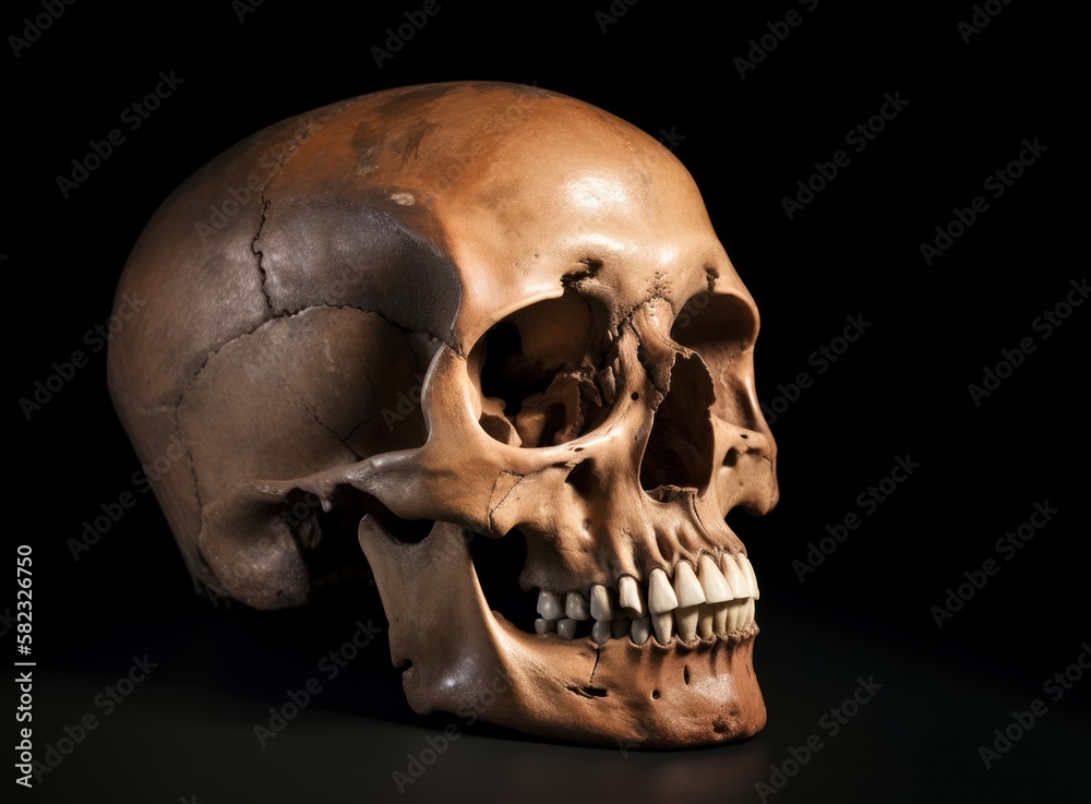 Obraz premium Human Skull on dark background. Generative AI