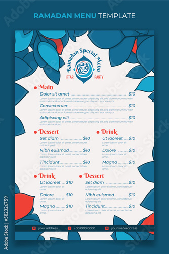 Iftar food menu for restaurant menu template in ramadan kareem event design