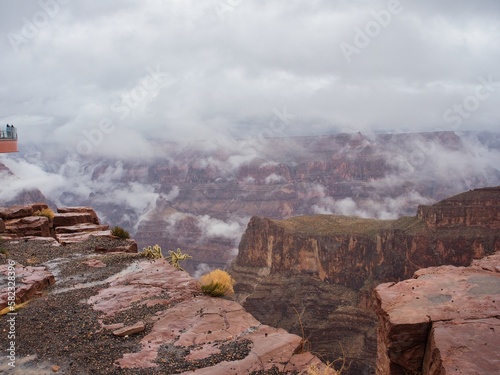 West Rim Grand Canyon Eagle Point on Foggy Day