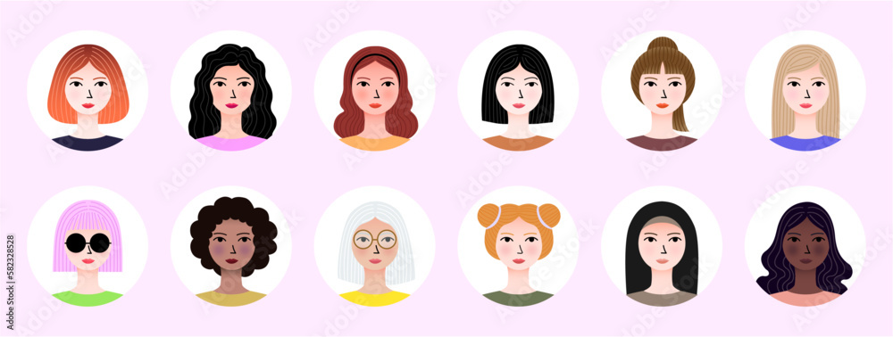 Women avatar icons. characters for social media and networking, user profile, website and app design and development, and user profile icons. Flat design. Vector illustration. Women avatar icons. characters for social media and networking, user profile, website and app design and development, and user profile icons. Flat design. Vector illustration.