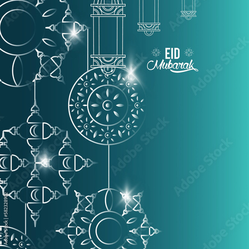 Islamic greeting card ied Fitr Mubarak background.Eid Mubarak is an Arabic term that means Blessed Feast or festival