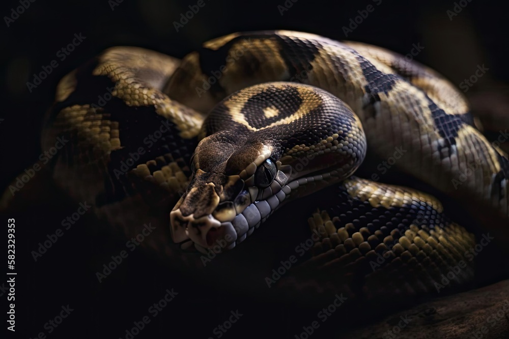 Curled Up Ball Python Displaying Its Unique Patterns, created with ...