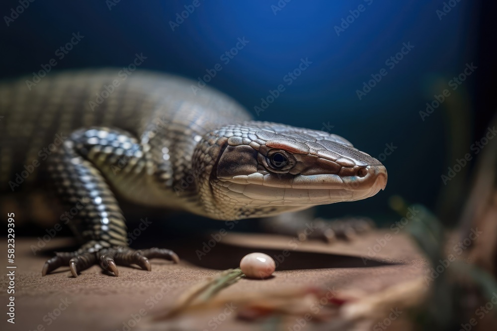 Intriguing Blue Tongue Skink Displaying its Unique Features, created with Generative AI technology Intriguing Blue Tongue Skink Displaying its Unique Features, created with Generative AI technology
