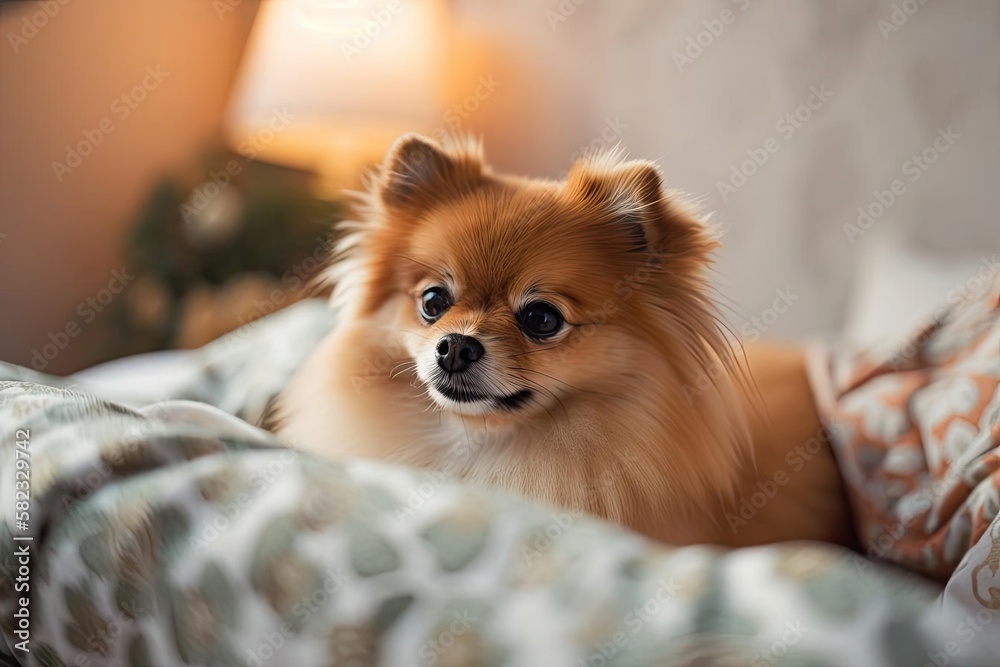 Fluffy Pomeranian Dog with a Playful Gaze, created with Generative AI technology Fluffy Pomeranian Dog with a Playful Gaze, created with Generative AI technology