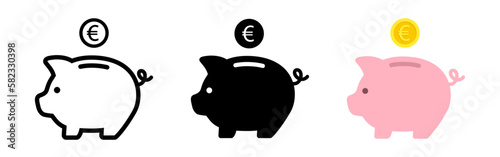 Piggy bank with euro coin set