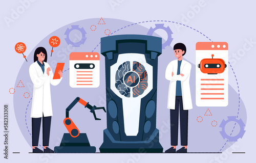 Artificial intelligence design vector. AI technology and cyber background and banner. Futuristic technology service and communication artificial intelligence concept