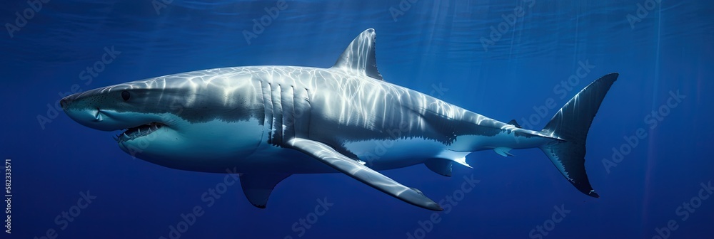 Fototapeta premium great white shark swimming underwater in the ocean
