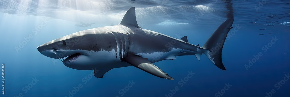 Obraz premium great white shark swimming underwater in the ocean