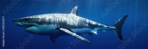 great white shark swimming underwater in the ocean