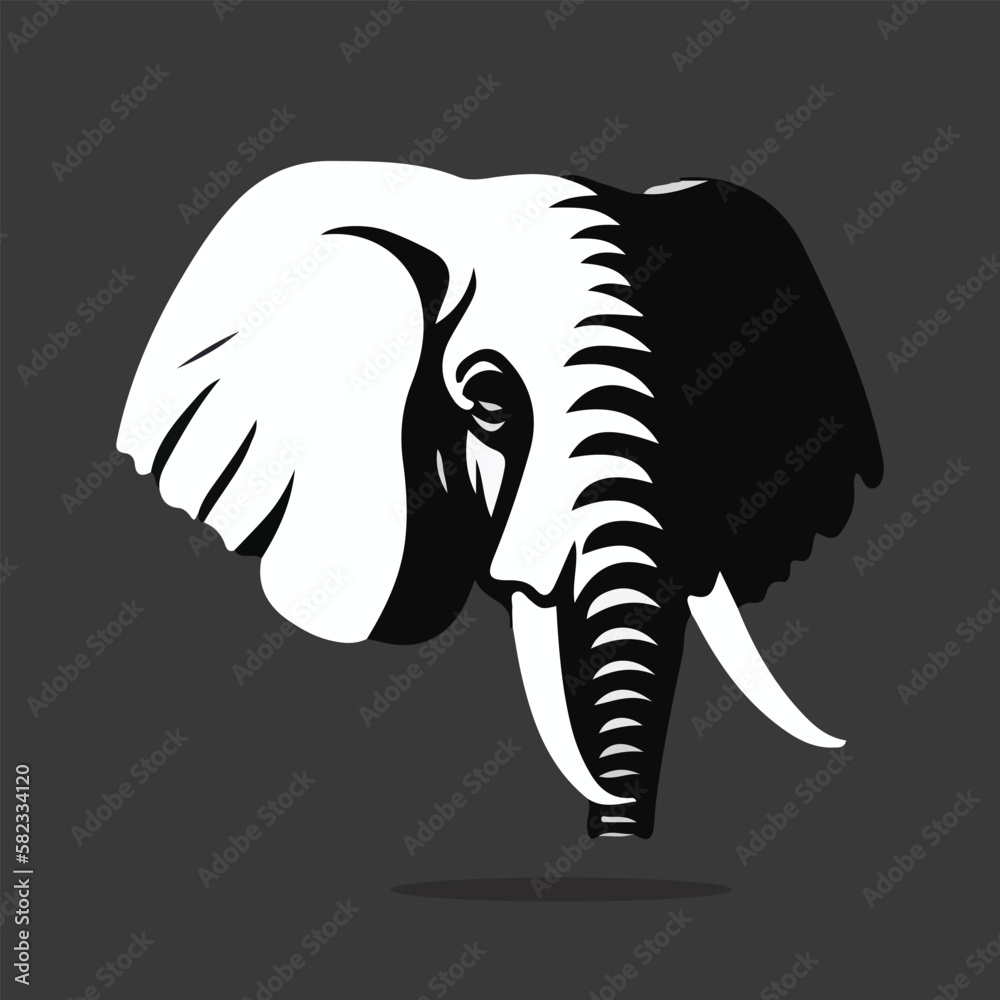 Simple black and white elephant head vector logo