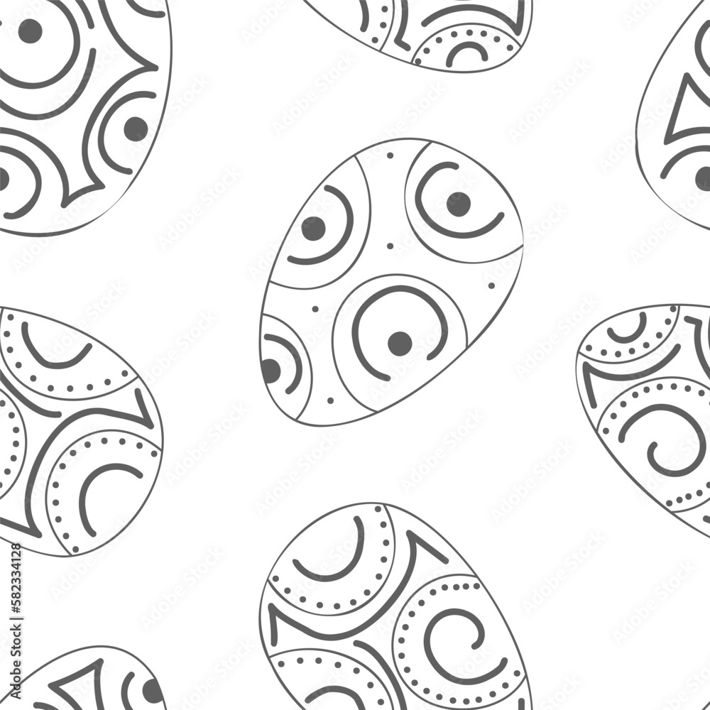 Vector illustration. Ethnic hand drawn monochrome seamless pattern. Festive background with Easter linear eggs. Design of postcards, banners, textiles, wallpapers and other promotional products. Vector illustration. Ethnic hand drawn monochrome seamless pattern. Festive background with Easter linear eggs. Design of postcards, banners, textiles, wallpapers and other promotional products.