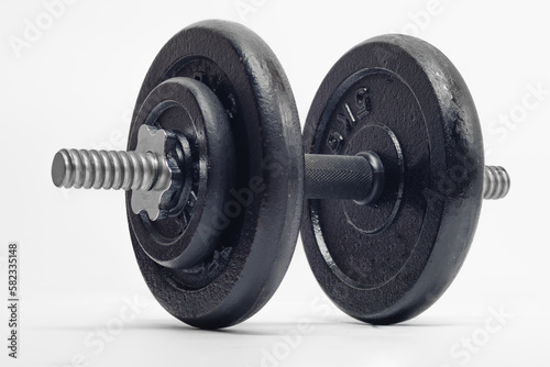 metal dumbbell, metal bar, exercise and health issues, black discs