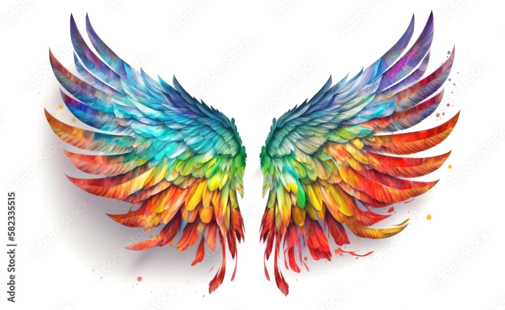 abstract colorful parrot wings rainbow isolated on white background