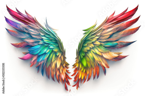 rainbow wings isolated on white background photo