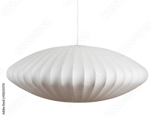 1952 Large Saucer Bubble Pendant Lamp. Mid-Century Modern lighting. White hanging lamp with no background.