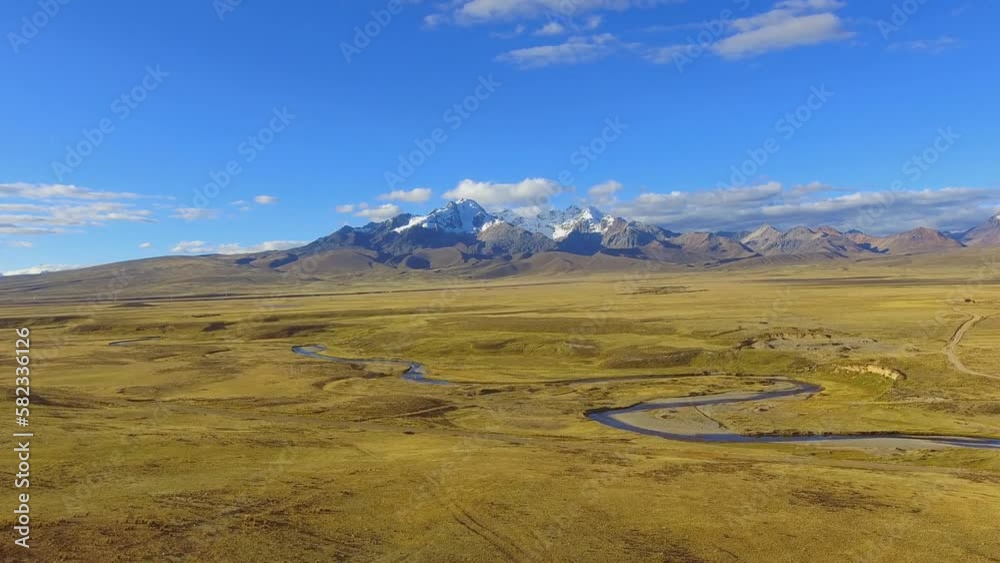 Peruvian Andean landscape, Qiwllarahu mountain in the Cordillera Blanca, highway to Huaraz. (aerial photography)