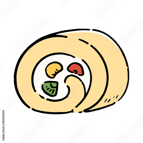 手描きのフルーツロールケーキイラスト