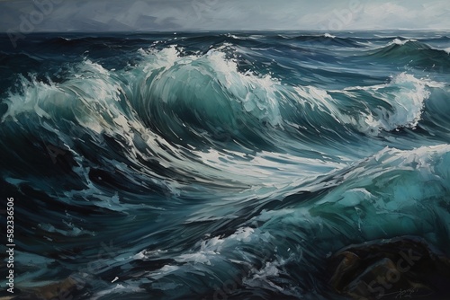 Ocean wave impressionism painting art illustration with Generative AI