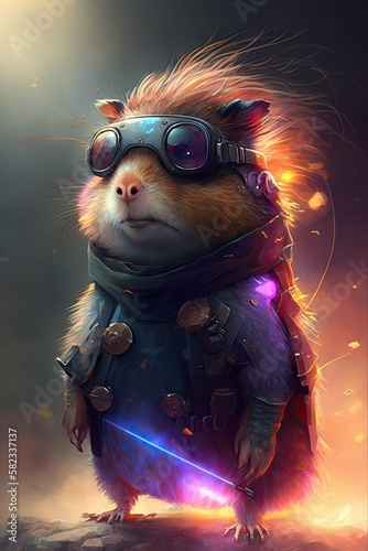 Futuristic Guinea Pig Beautiful Artistic Designer Illustration of Ethereal Animal Character with a Cool, Otherworldly Look, Ideal for High-Tech and Sci-Fi Designs (Generative AI)