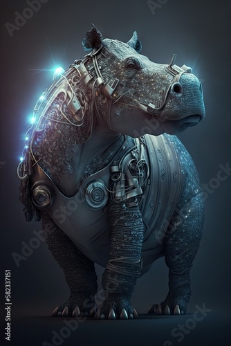 High-Tech and Sci-Fi Ready  A Stunning Cool Designer Illustration of an Ethereal Hippopotamus Animal with a Beautiful  Artistic  Futuristic  Otherworldly Look  Generative AI 