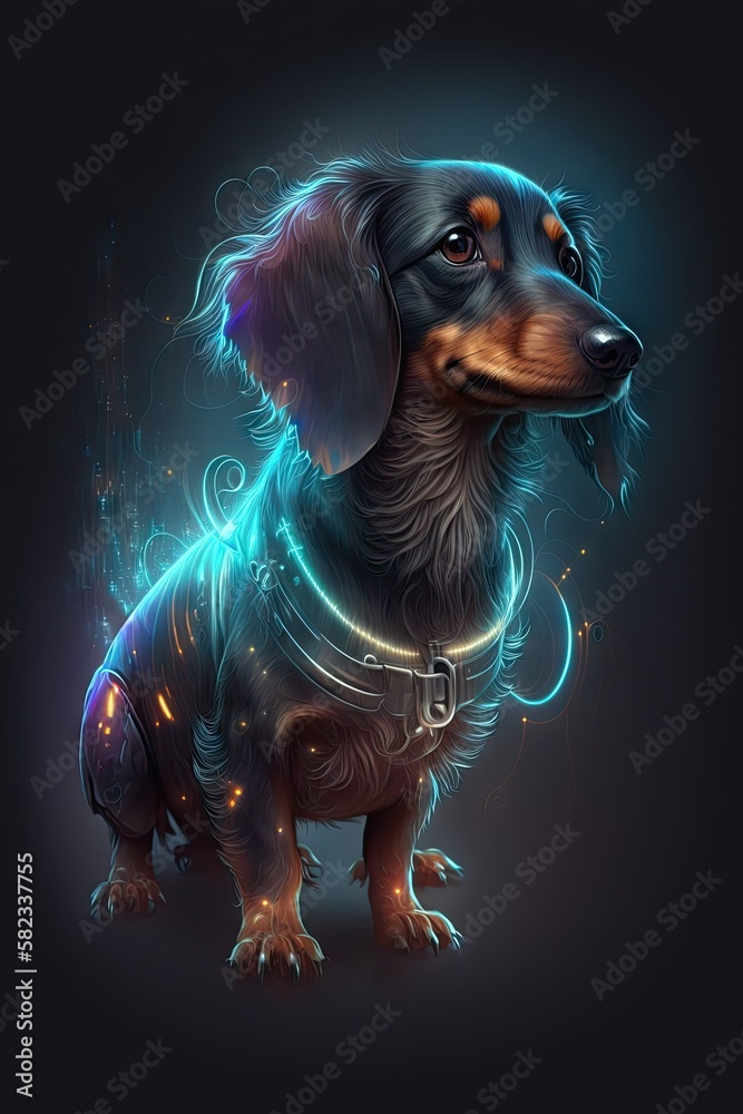 Step into the Future with a Beautiful Ethereal Dachshund dog Canine: A Beautifully Designed Artistic Illustration Perfect for High-Tech and Sci-Fi-Themed Projects (Generative AI
