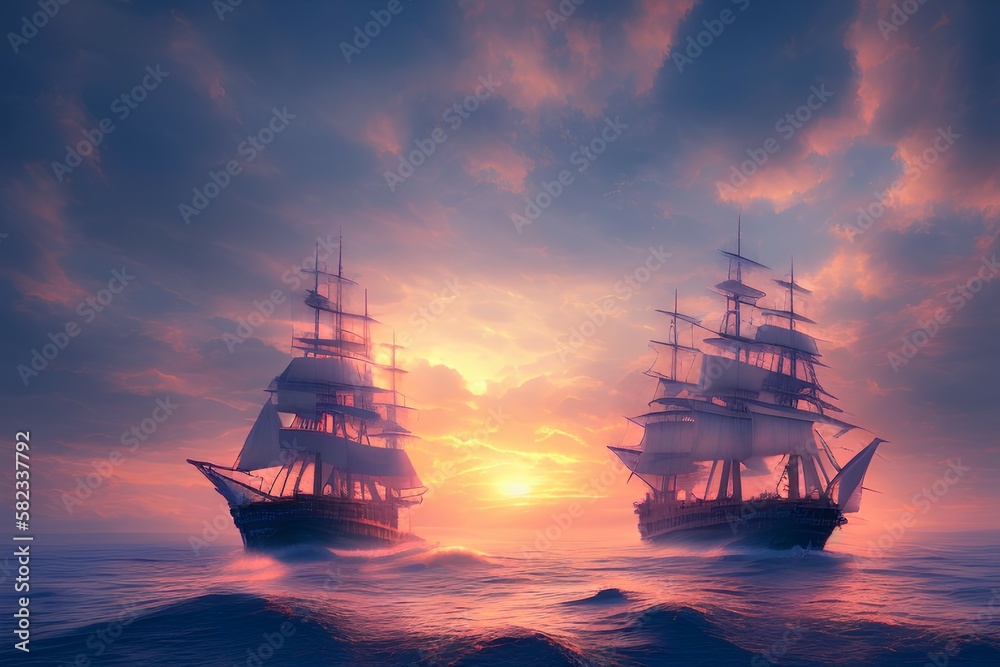 Old Naval Ships at Sunset