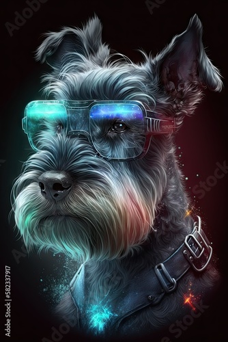 Step into the Future with a Beautiful Ethereal Miniature Schnauzer dog Canine: A Beautifully Designed Artistic Illustration Perfect for High-Tech and Sci-Fi-Themed Projects (Generative AI