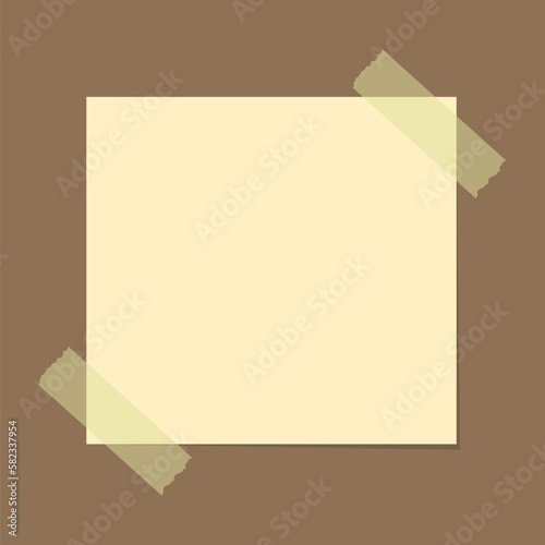 Yellow sticky note template. Taped office memo paper.Yellow sticky note vector illustration. Taped square office memo paper template mockup.
