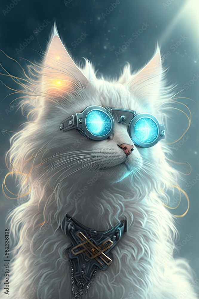 Futuristic Turkish Angora cat Beautiful Artistic Designer Illustration ...