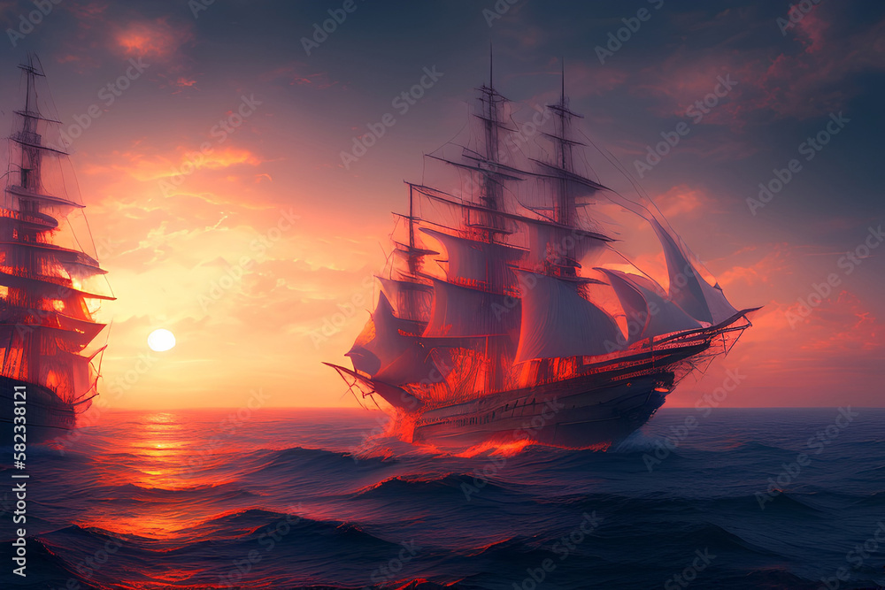 Old Naval Ships Sunset