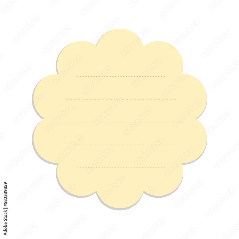 Scalloped yellow sticky note template. Cute office memo paper.