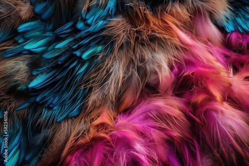 Abstract art iridescent colors of bird fur illustration background with Generative AI