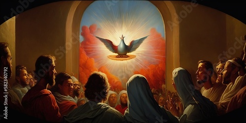 Illustration of Pentecost sunday holy spirit, Dove, Holy Spirit, and Flame for Pentecost. photo