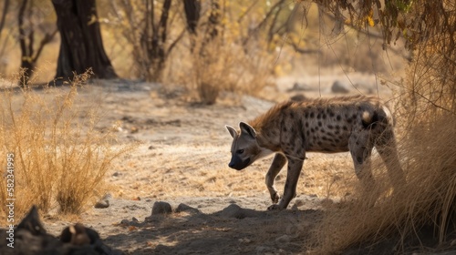 Hyene in the Wilderness. Generative AI. photo