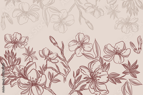 Set of Beautiful Azalea Flower Line Art Illustration