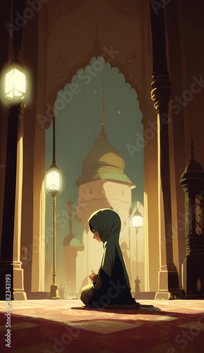 Girl At Mosque. Generative AI