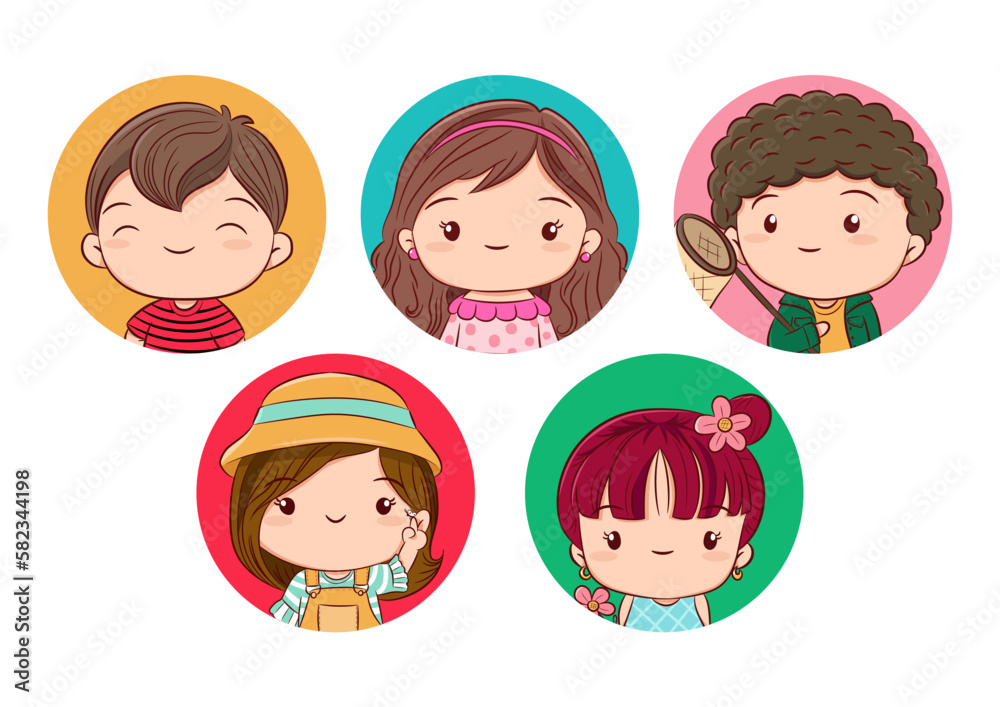 Kids avatar collection. Cute children, boys and girls faces, Colorful user pic cartoon character. Hand drawn sketch design style cartoon illustration isolated on white background. Kids avatar collection. Cute children, boys and girls faces, Colorful user pic cartoon character. Hand drawn sketch design style cartoon illustration isolated on white background.