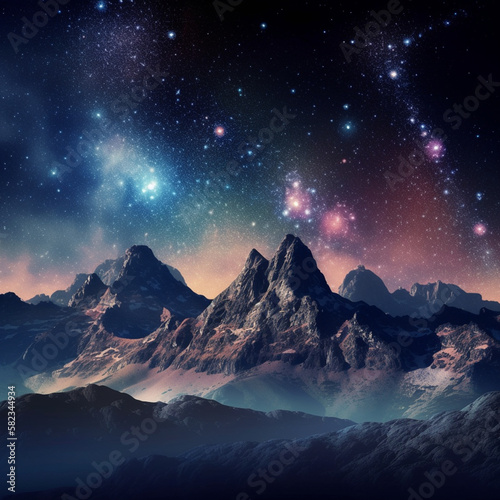 beautiful mythical mountain background stars and planets in the sky  © Craig