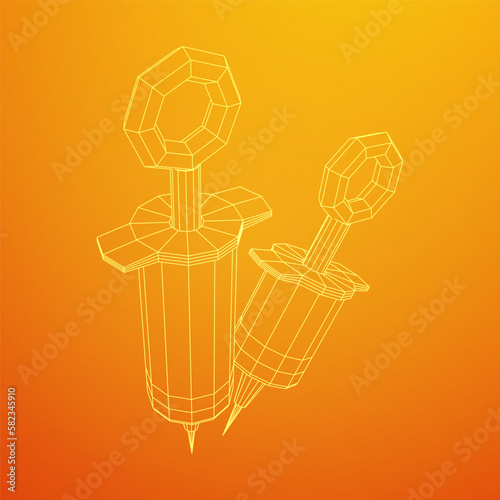 Medical syringe for injection. Wireframe vector illustration.