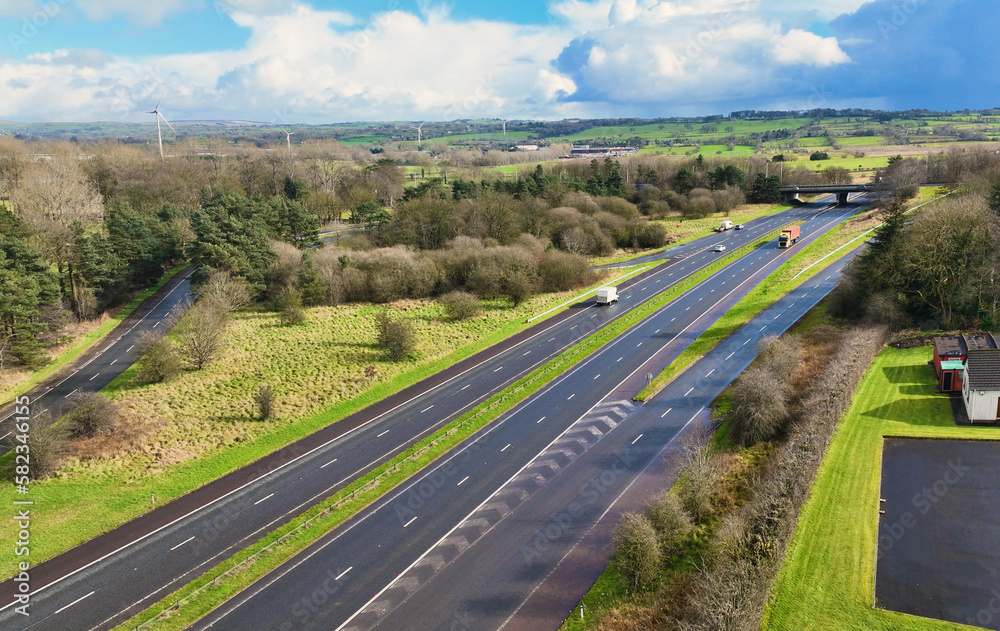 Aerial photo of the M2 Motorway at Ballymena Town Co Antrim Northern Ireland