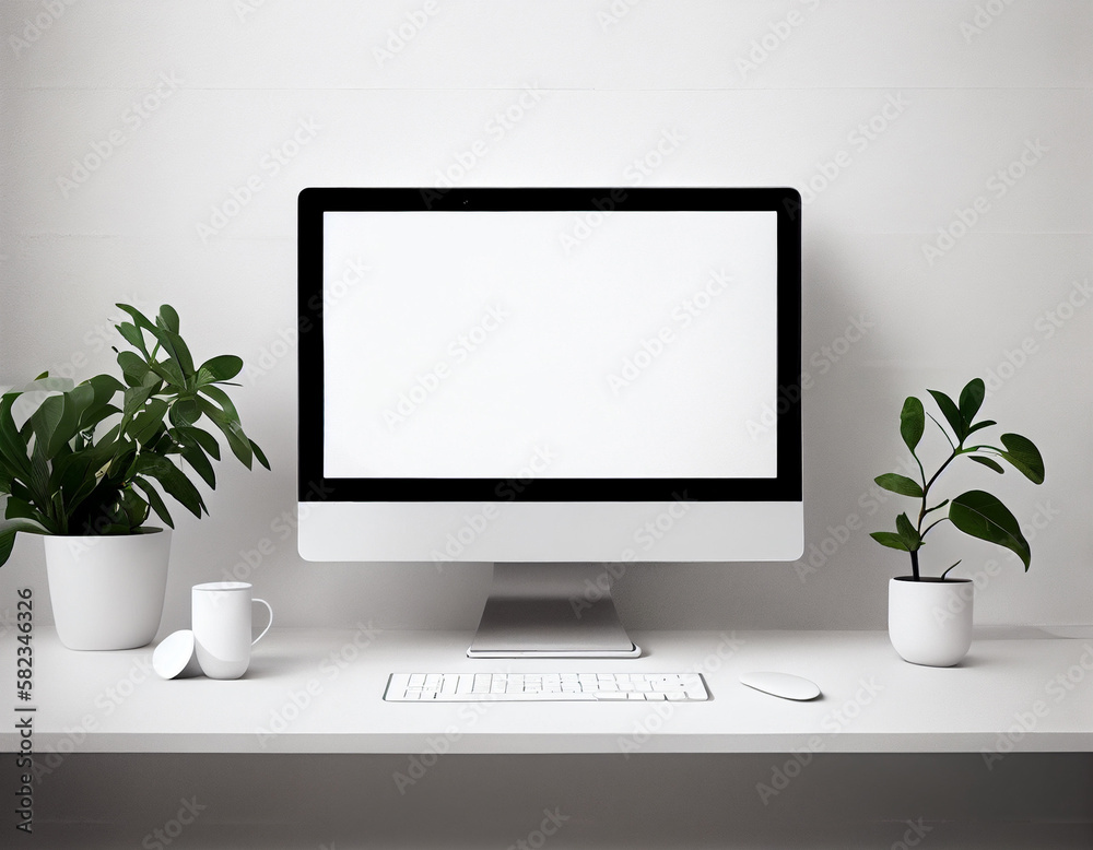 Computer Desktop Screen Mockup Illustration Created with Generative AI Computer Desktop Screen Mockup Illustration Created with Generative AI