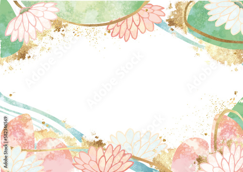 蓮　睡蓮　水彩　背景　フレーム　ベクター