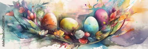 Colorful Joy  Adorable and Playful Easter Watercolor Painting Banner Perfect for Wallpaper  Cards  and Decorations with Vibrant Hue  Intricate Detail  Beautiful Pattern Generative AI