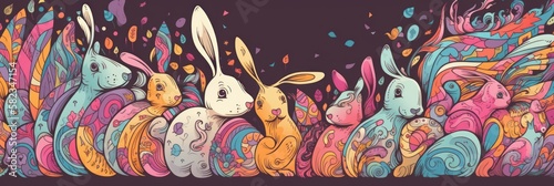 Capture the Spirit of Easter with a Beautiful Easter Bunny Colorful doodle Wallpaper   A Vibrant and Artistic Design Perfect for Wallpapers  Greeting Cards  and Decorations Generative AI