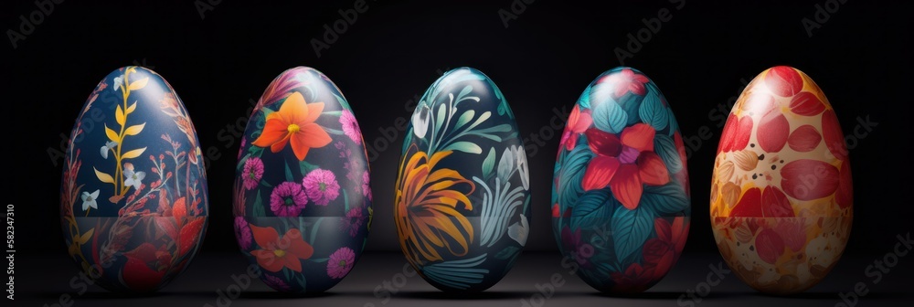 Colorful Joy: Adorable and Playful Easter Eggs Florals Graphic Design Perfect for Wallpaper, Cards, and Decorations with Vibrant Hue, Intricate Detail, Beautiful Pattern Generative AI