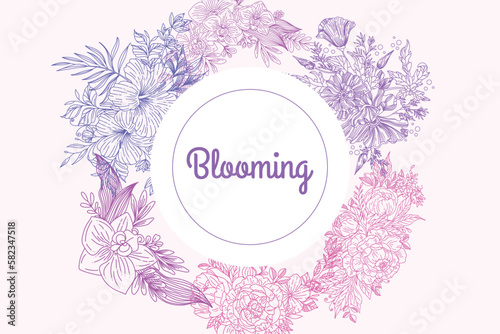 Set of Beautiful Flower Bouquets Line Art Illustration