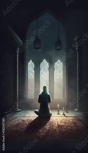 Prayer At Mosque. Generative AI