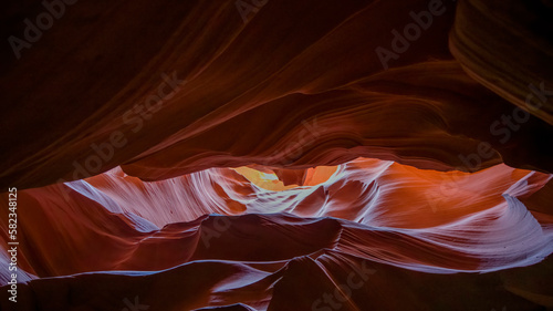 Navajo Antelope Canyon, slot canyon in Arizona, American Southwest, formed by flash flerosion of Navajo Sandstone.